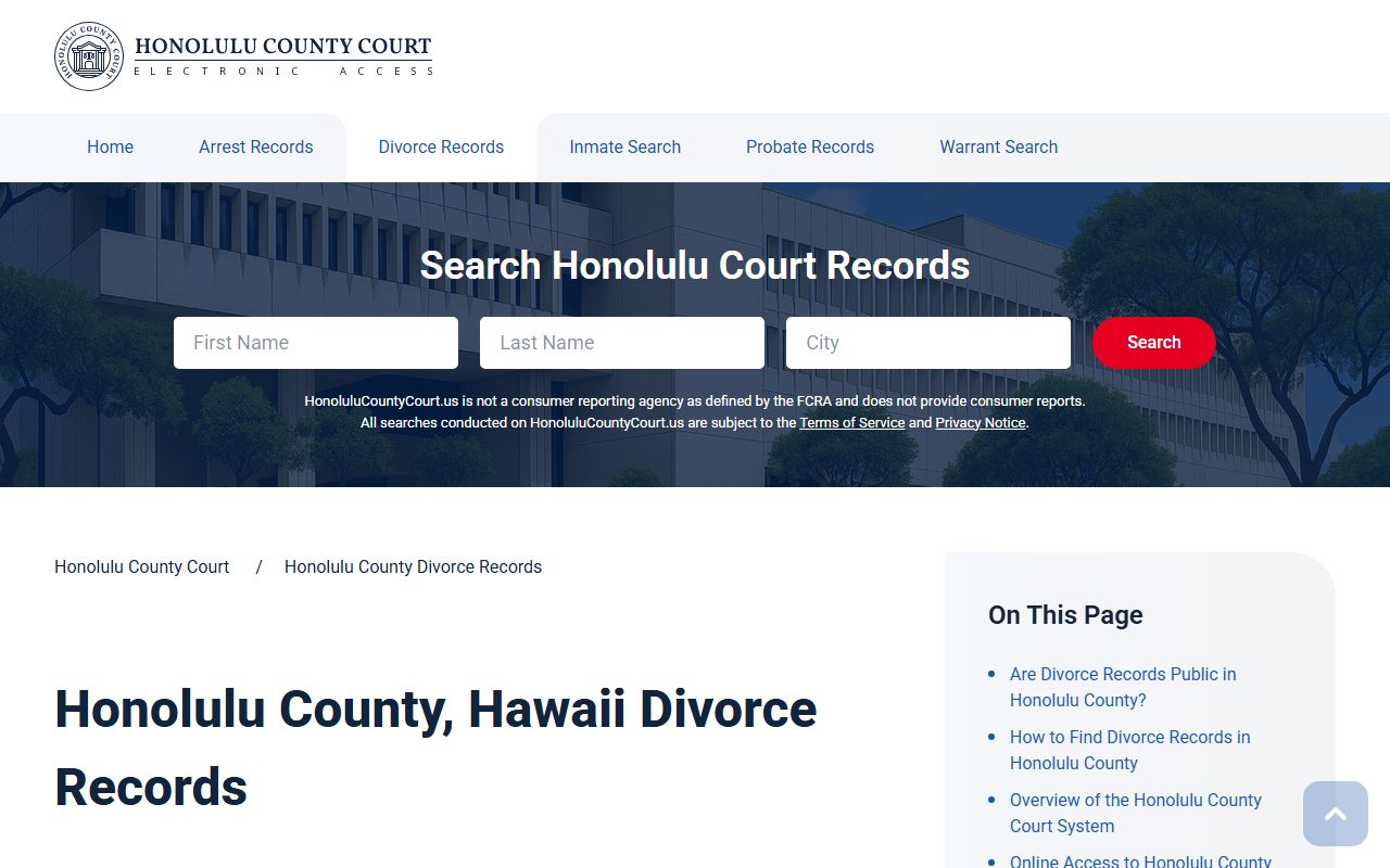 East Honolulu First Circuit Family Court divorce records Kapolei