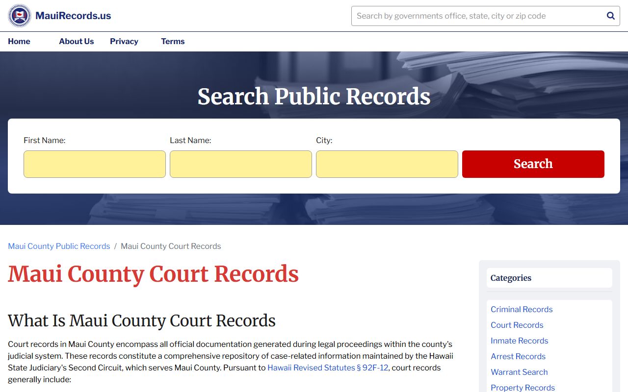 Maui County Second Circuit court records Kahului divorce cases