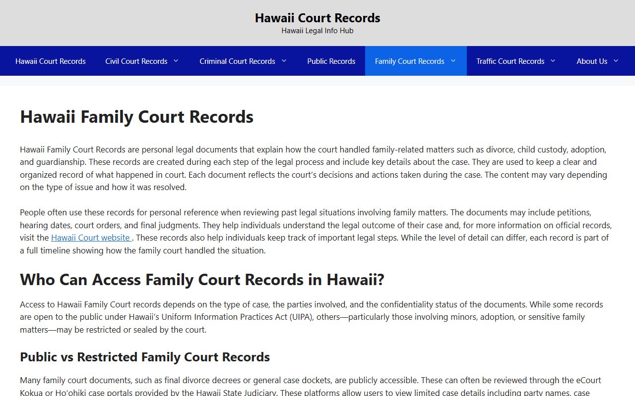 Urban Honolulu First Circuit Family Court divorce records