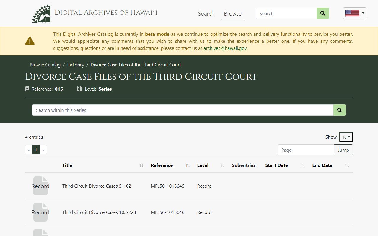 Hawaii County Third Circuit divorce records state archives