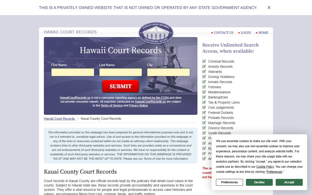 Honolulu County divorce records eCourt Kokua search portal