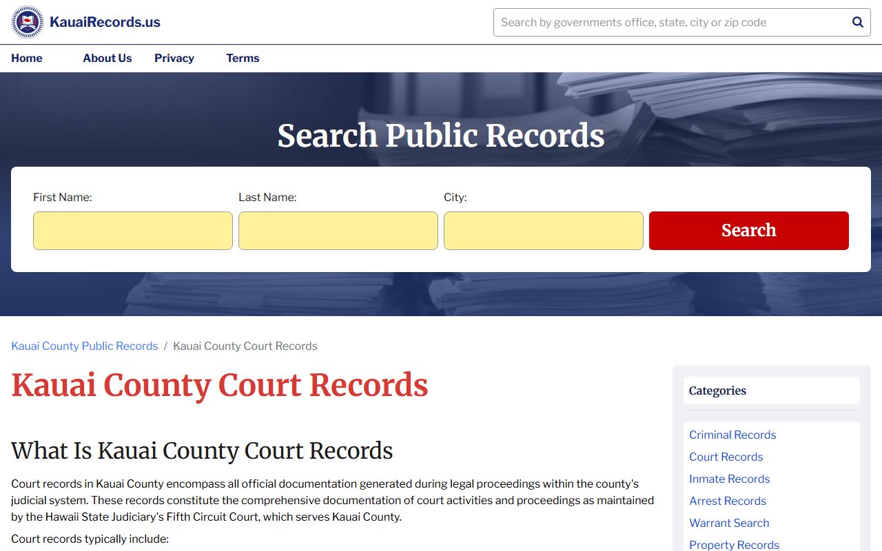 Kauai County divorce records court search portal