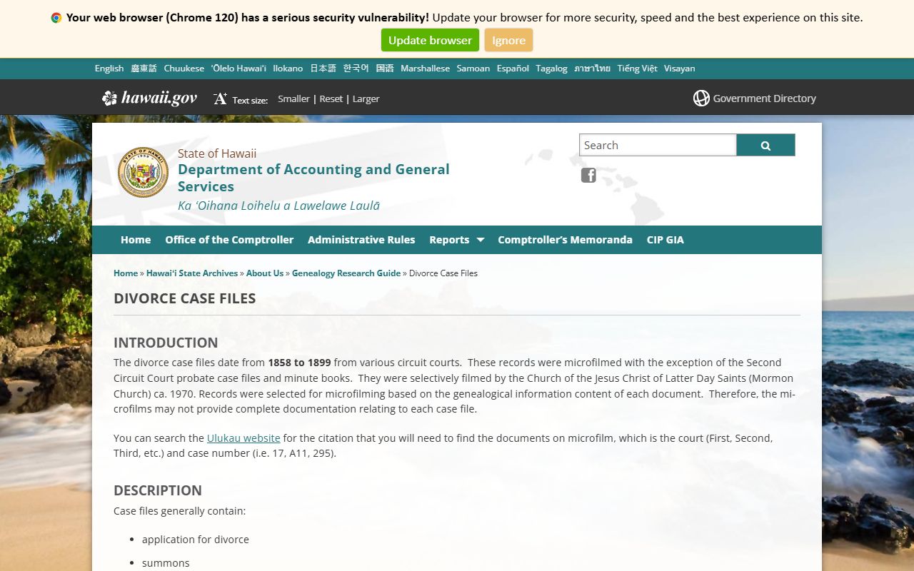 Hawaii State Archives divorce case files genealogy guide for historical Hawaii divorce records