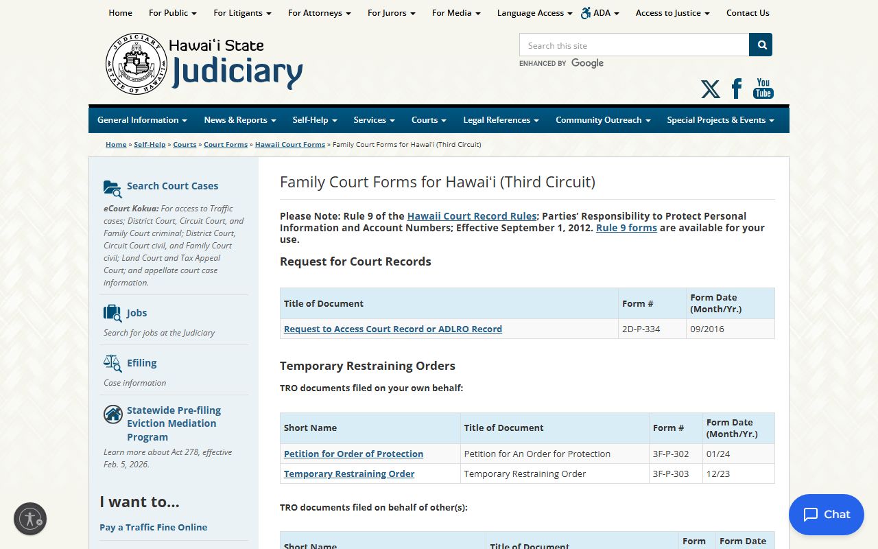 Hawaii Third Circuit Big Island family court forms for divorce records on Hawaii Island
